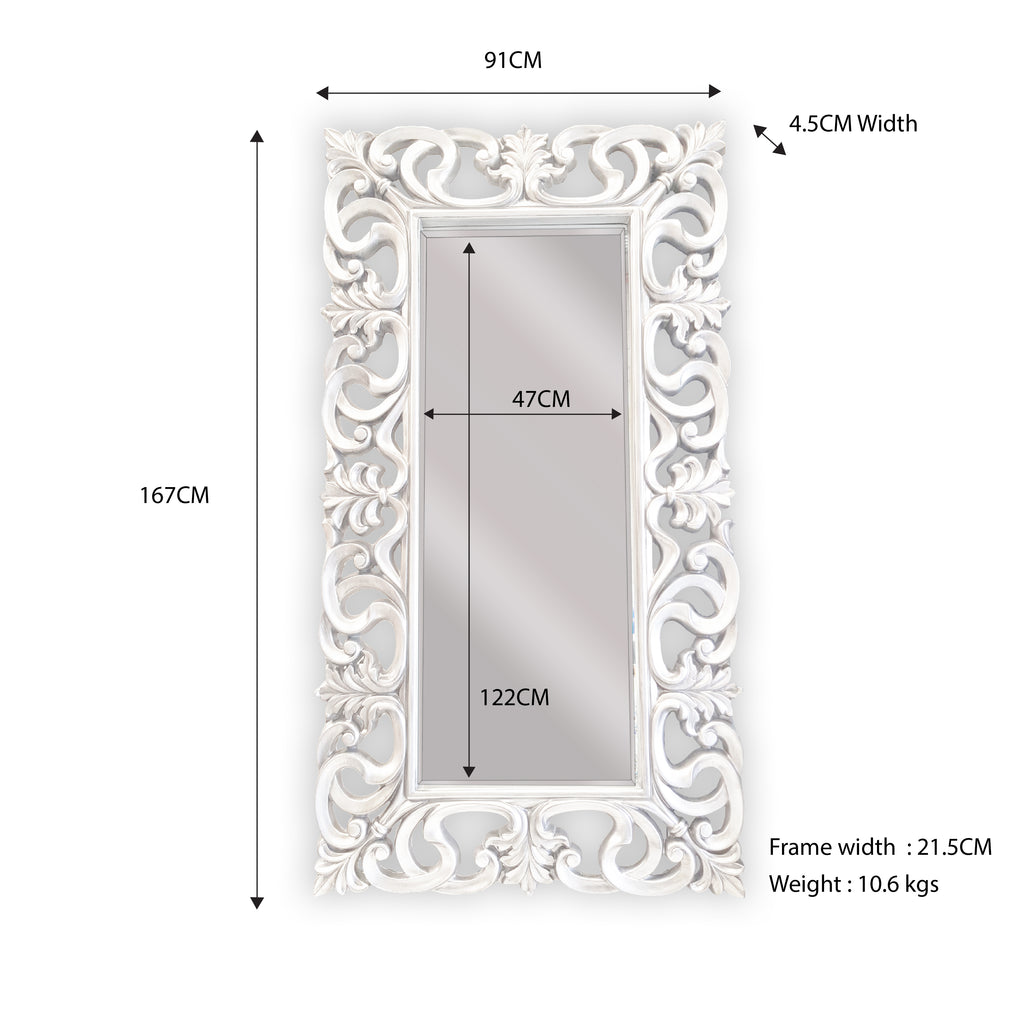 Lux Boroque Mirror in Gloss White - 167cm - Notbrand