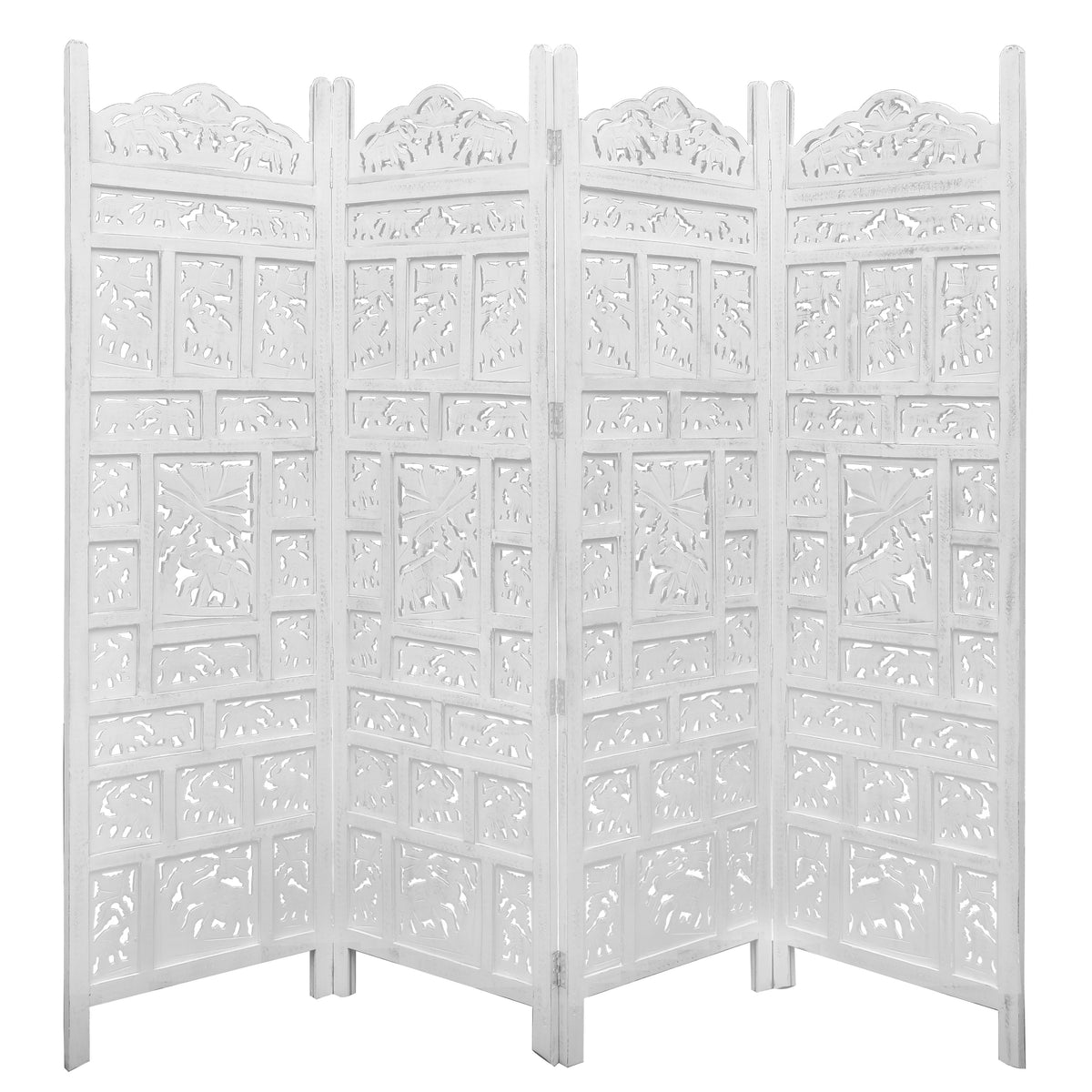 Misty 4 Panel Room Divider in Timber Wood - White - Notbrand