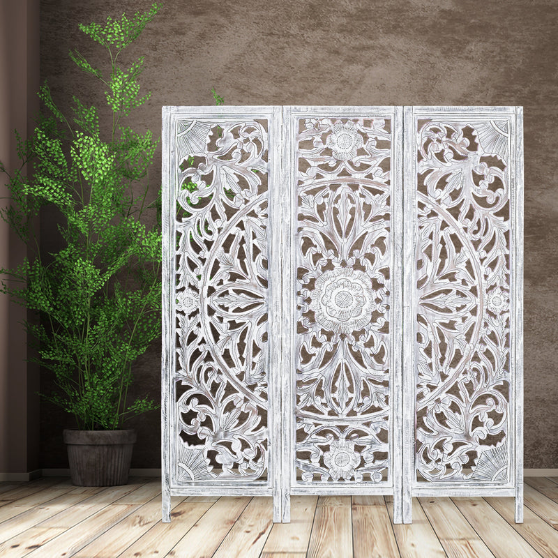 Iris 3 Panel Timber Wood Room Divider - White - Notbrand