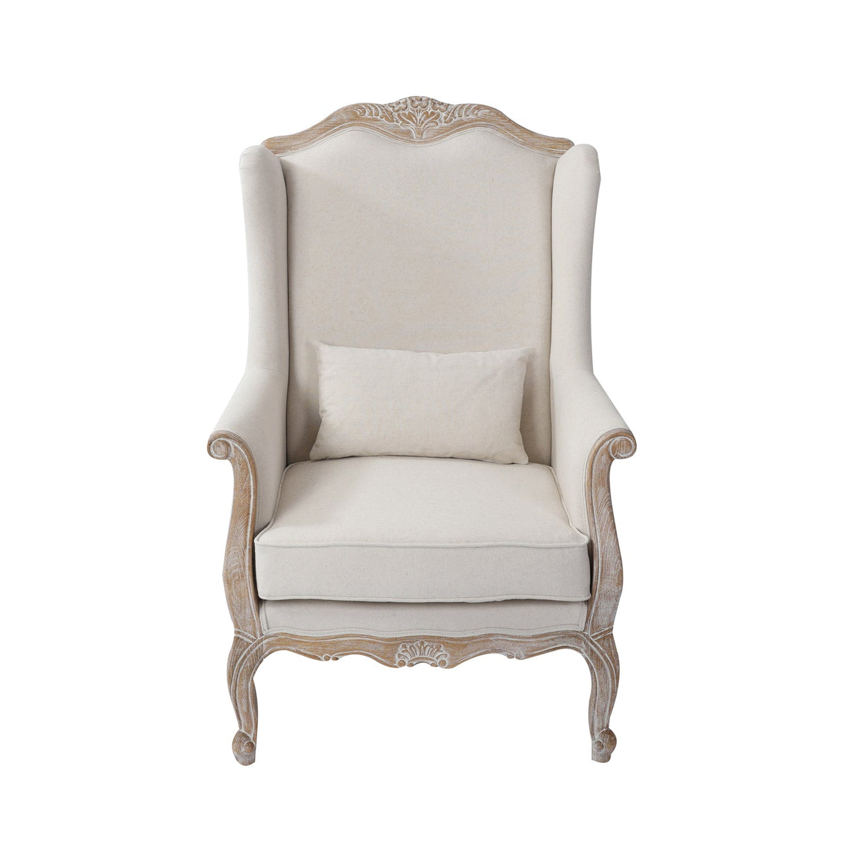 Plume Linen Fabric Wing Chair - Oak Wood White - Notbrand