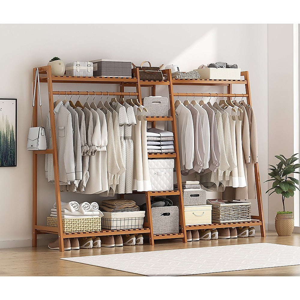 Buhle Portable Bamboo Clothes Rack - Dark Wood - Notbrand