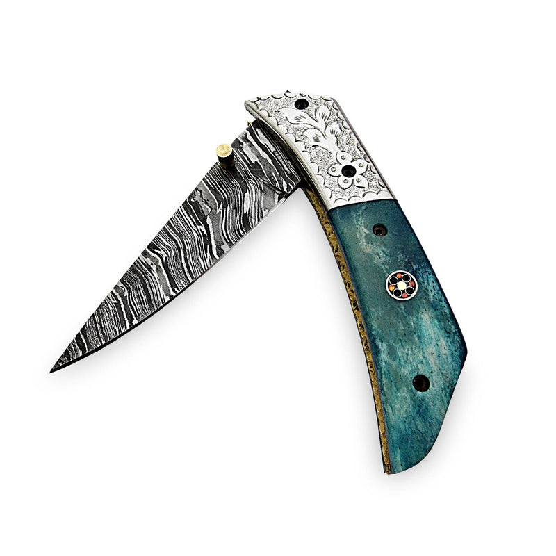 Veilios Damascus Steel Hunting Folding Knife - Notbrand