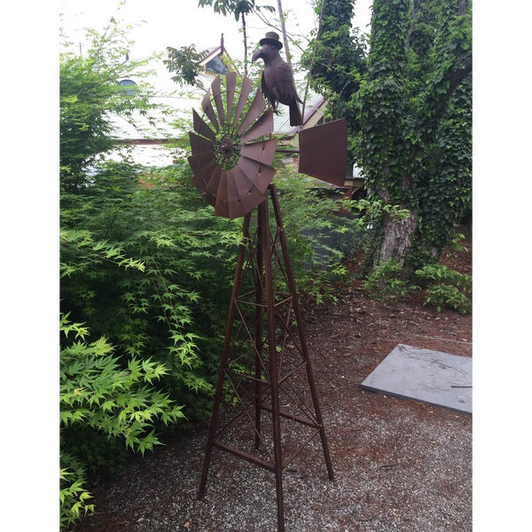 Windmill With Crow Metal Art Sculpture - Rustic - Notbrand