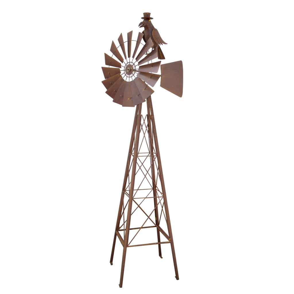 Windmill With Crow Metal Art Sculpture - Rustic - Notbrand