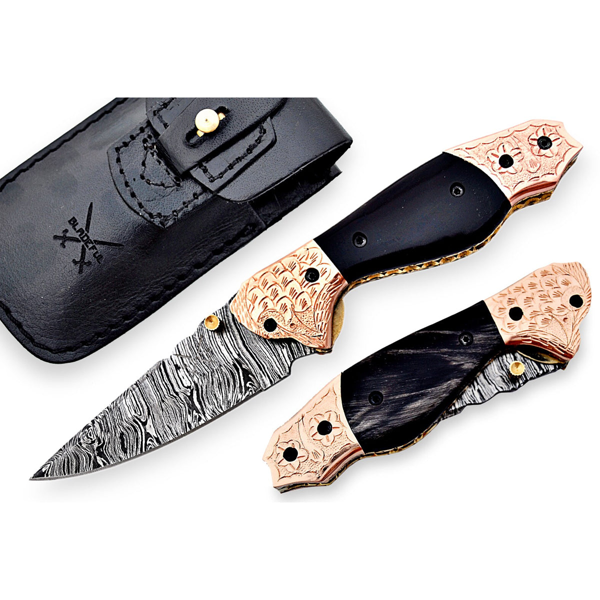 Hand Made Folding Pocket Knife with Leather Sheath - Notbrand