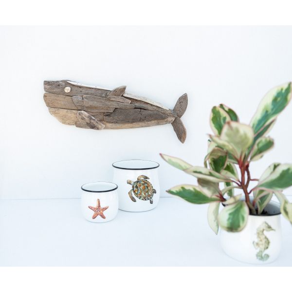 Set of 2 Handmade Driftwood Whale Wall Art - Natural - Notbrand