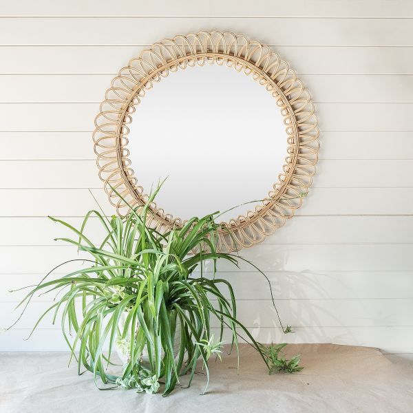 Set of 2 Rattan Looped Round Mirror - Natural & Gold - Notbrand