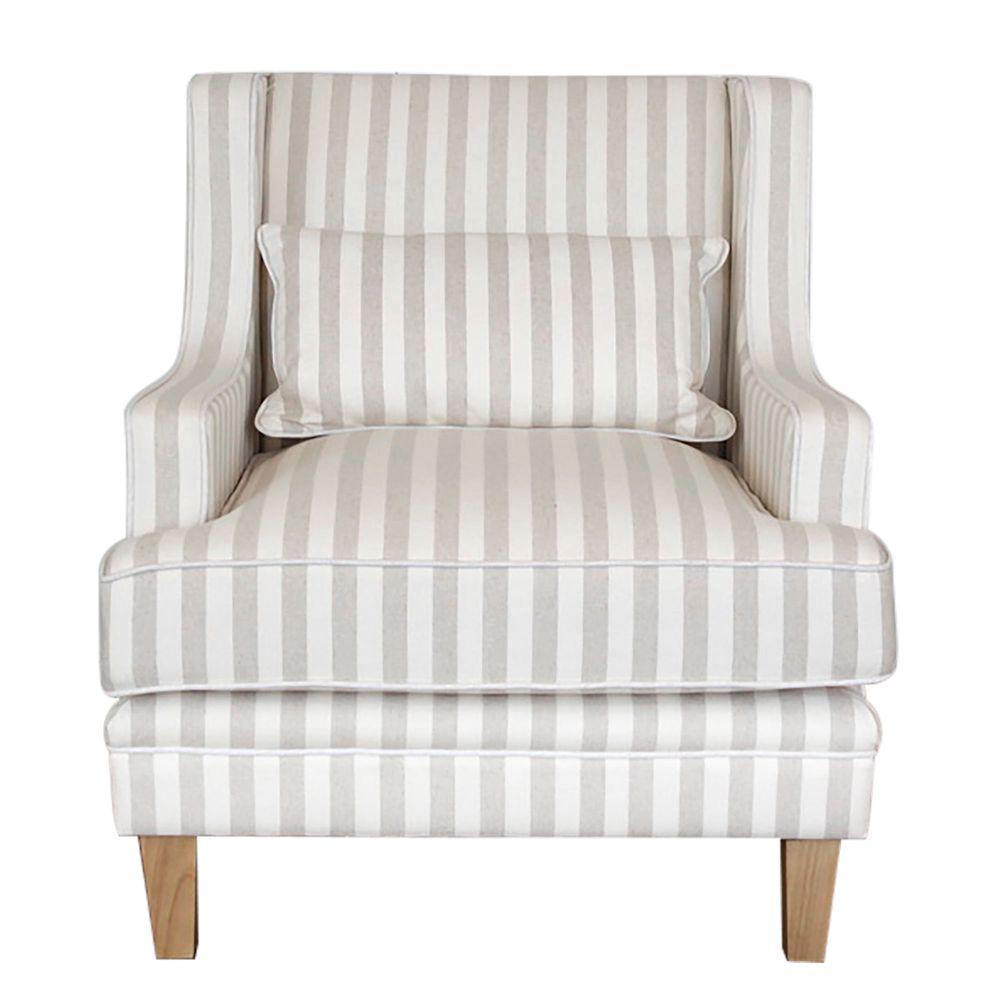 Bondi Nat Stripe Armchair with White Piping - Natural - Notbrand