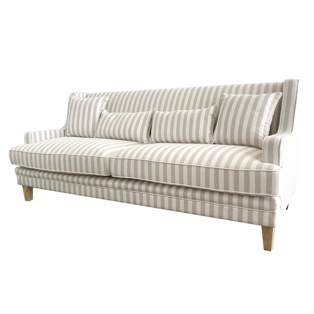 Bondi Natural Stripe Sofa with White Piping - 3 Seater - Notbrand