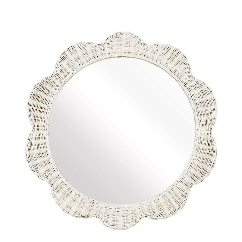 Belle Rattan Scallop Round Mirror - White - Notbrand