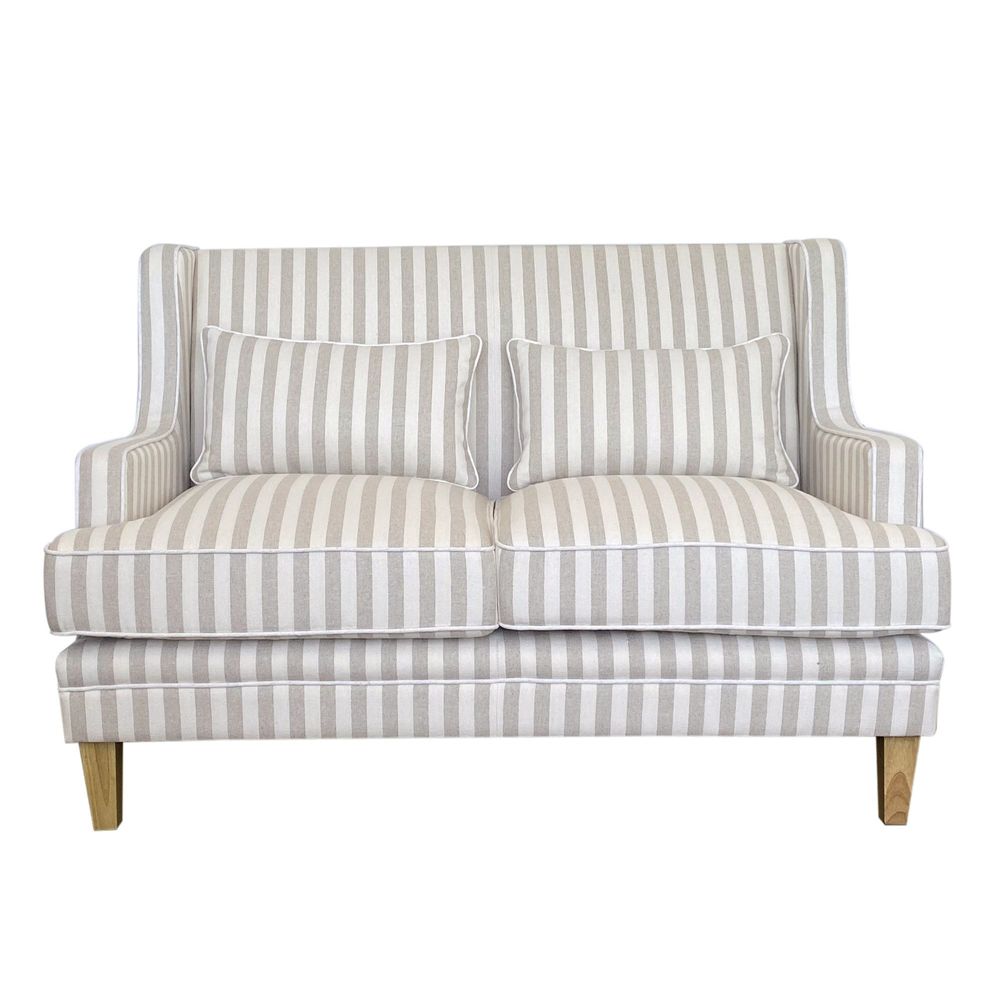 Bondi Natural Stripe Sofa with White Piping - 2 Seater - Notbrand