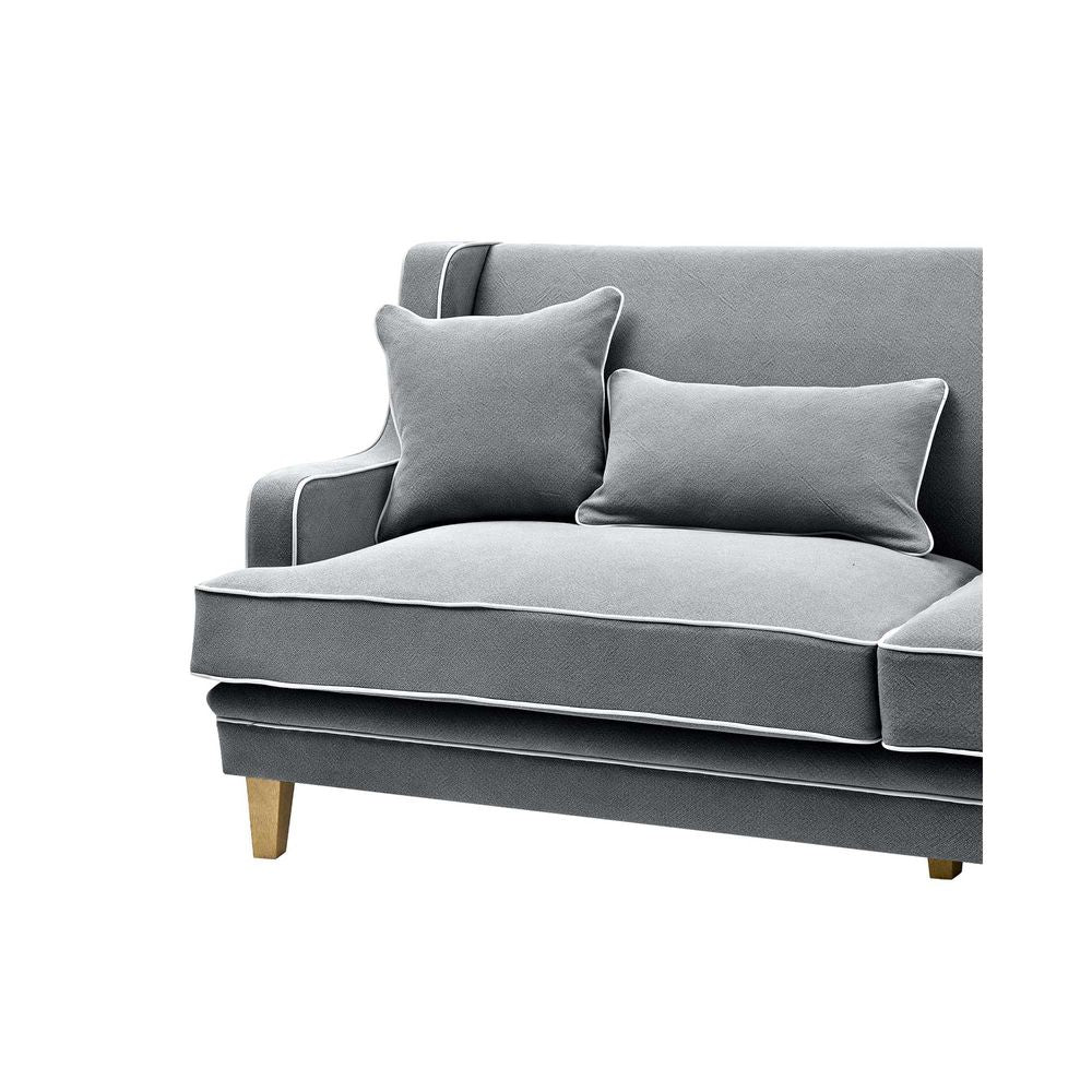 Bondi 3 Seater Sofa with White Piping - Grey - Notbrand