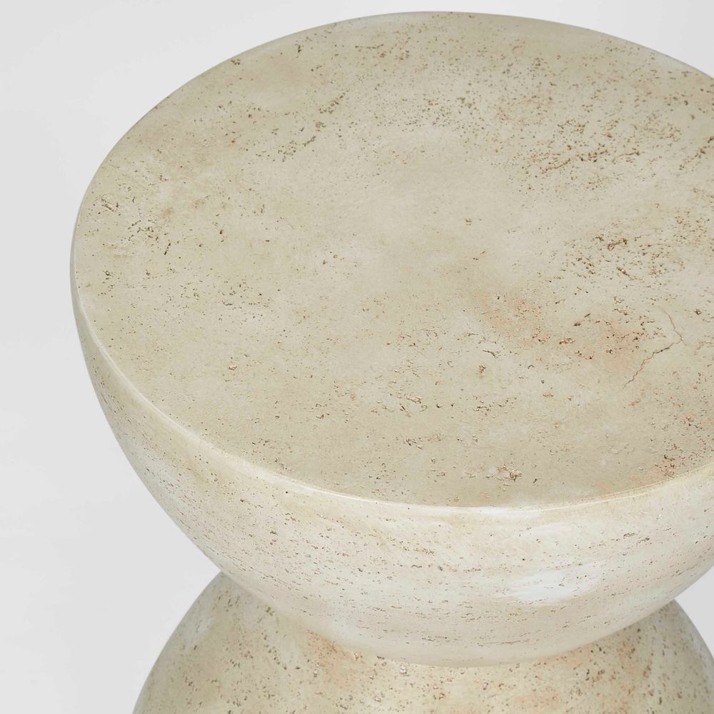 Tibur Poly Faux Travertine Round Side Table - Cream - Notbrand