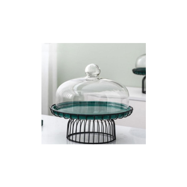 Set of 2 Aspen Metal Cake Stand with Glass Cloche - Green & Black - Notbrand