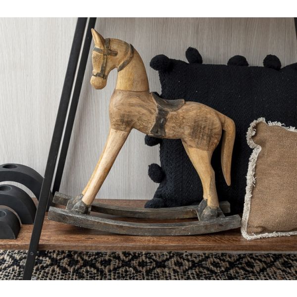 Set of 2 Mango Wood Rocking Horse with Saddle - Natural & Antique Black - Notbrand