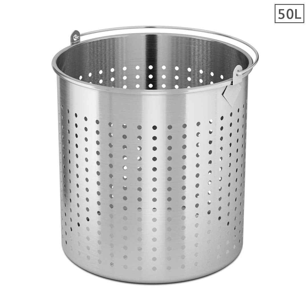 Silver Stainless Steel Perforated Pasta Strainer With Handle - 50L - Notbrand