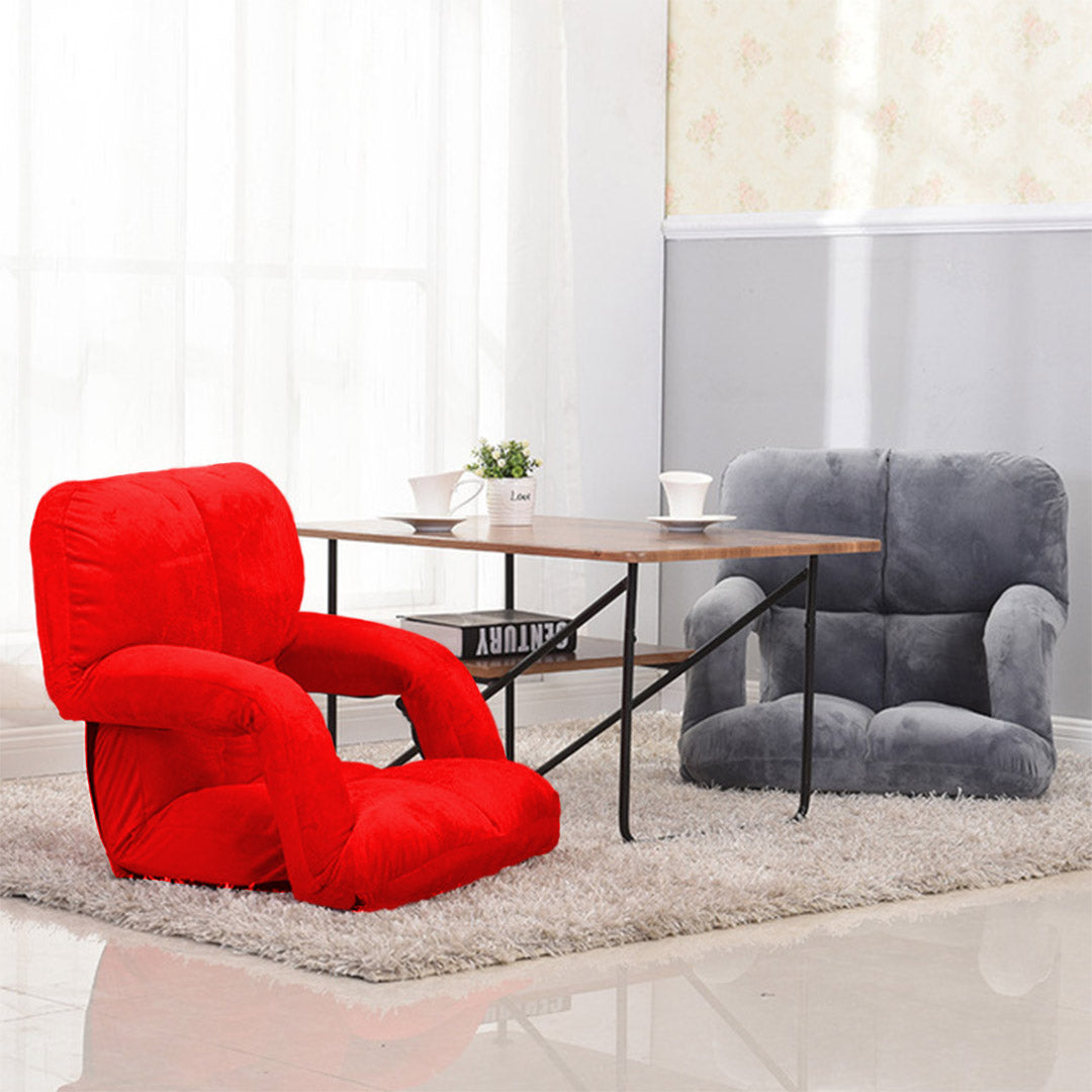 Foldable Floor Recliner Chair with Armrest - Red - Notbrand