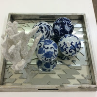 Set of 4 Ceramic Decor Balls - Blue & White - Notbrand