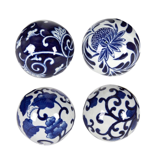 Set of 4 Ceramic Decor Balls - Blue & White - Notbrand