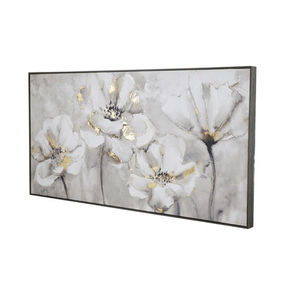 Abstract Flowers with Foil Framed Canvas Print - Multicolor - Notbrand