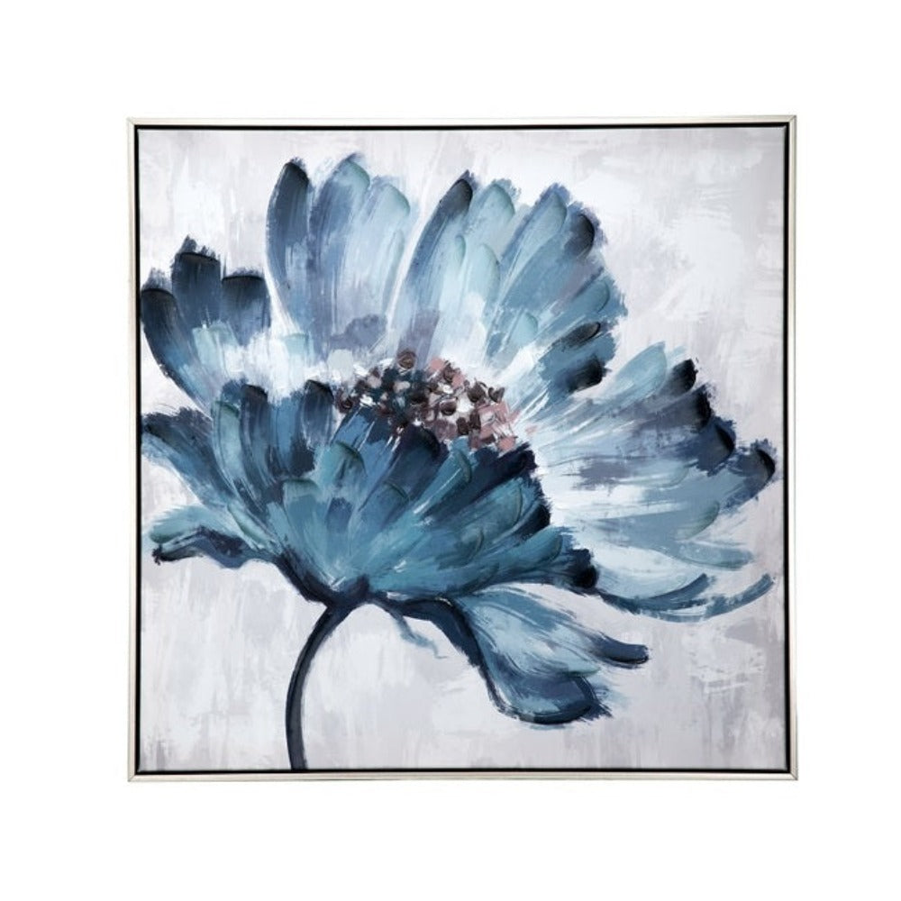Blue Floral Embellished & Handpainted Canvas Wall Art - Notbrand