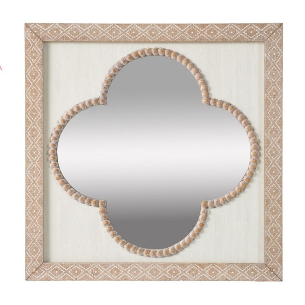 Clover Wooden Frame Square Wall Mirror -  Natural & Off White - Notbrand