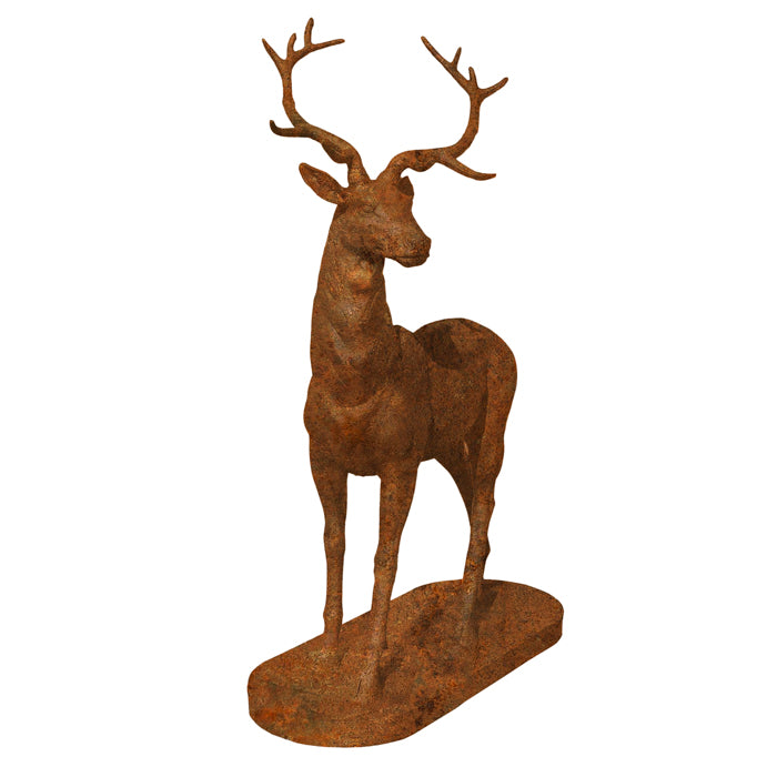 Right-Facing Stag Cast Iron Garden Statue - Rust - Notbrand