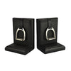 Set of 2 Black Leather Bookends with Stirrup - Small - Notbrand