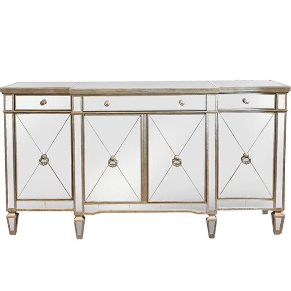 Cassidy Mirrored 4 Door 4 Drawer Buffet Table - Champagne - Notbrand