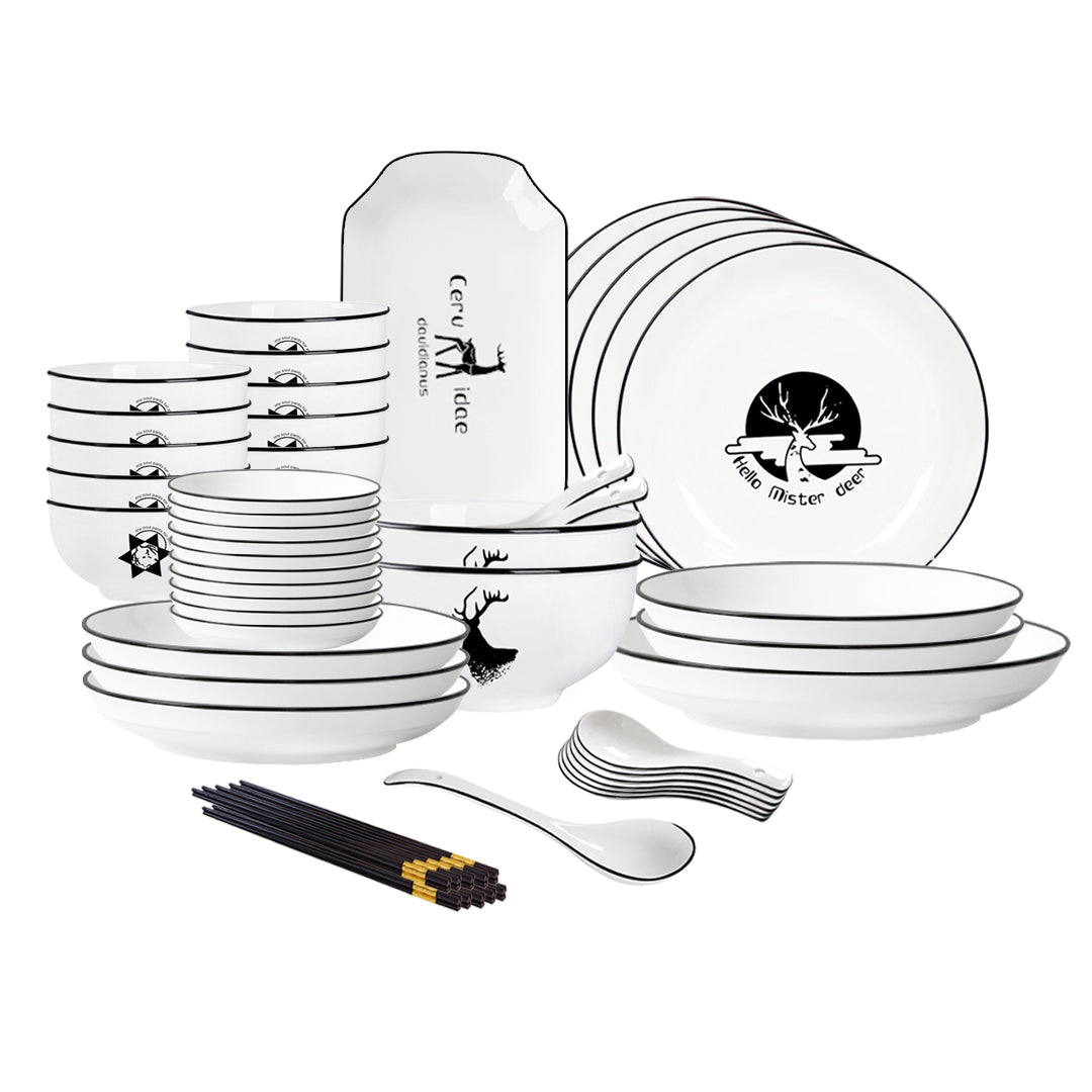 Antler Printed Ceramic Dinnerware With Round Plates - Set of 34 - Notbrand
