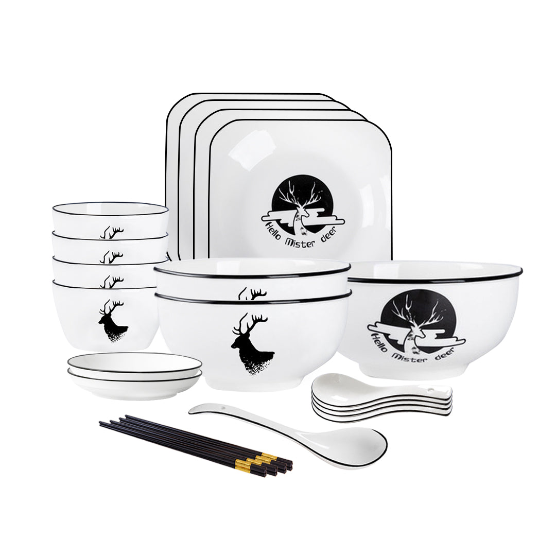 Antler Printed Ceramic Dinnerware With Square Plates - Set of 13 - Notbrand