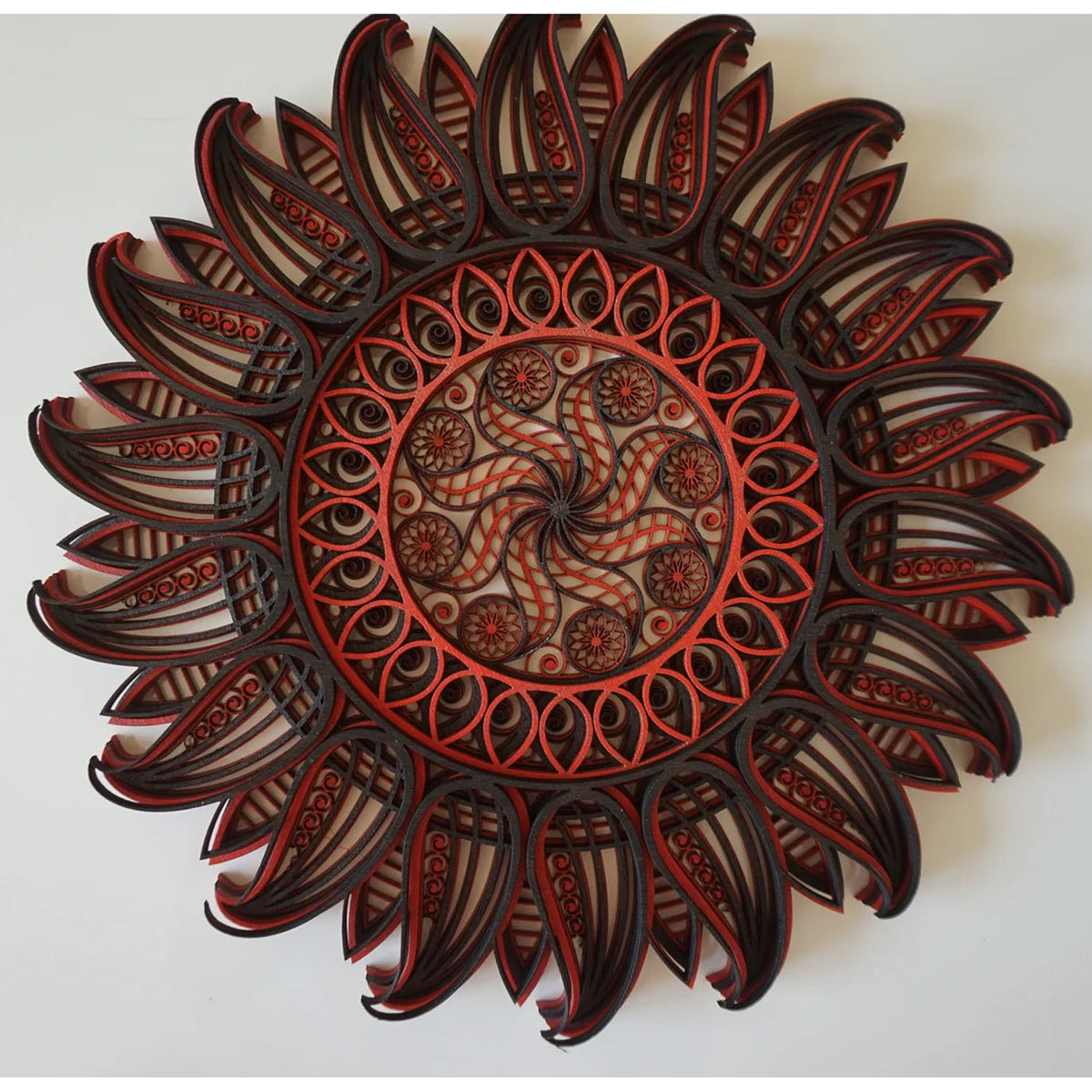 Azerty Handcrafted Sun Mandala Wood Wall Art - Red/Black - Notbrand