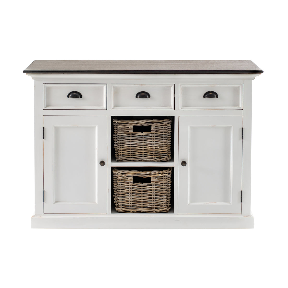 Halifax Accent Timber Buffet with 2 Baskets - White Distress & Deep Brown - Notbrand