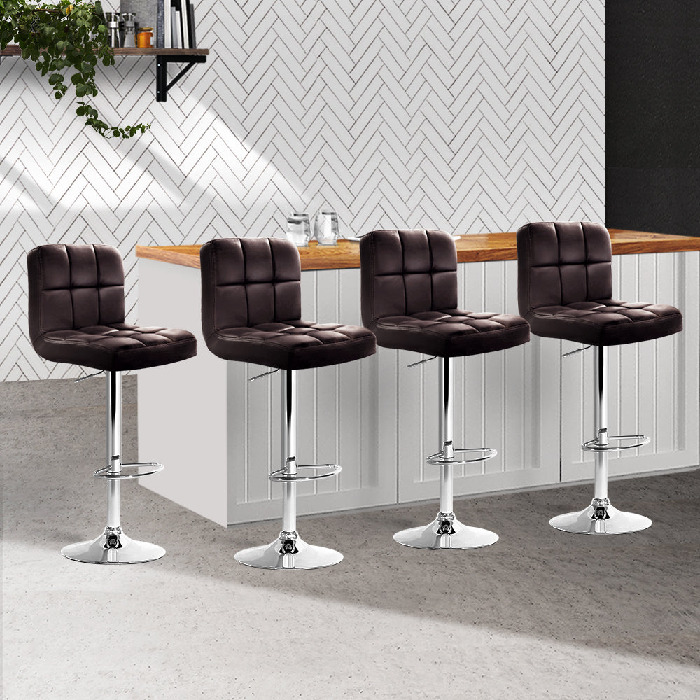 ArtissIn Swivel Gas lifted Bar Stools in Steel and Chocolate - Set of 4