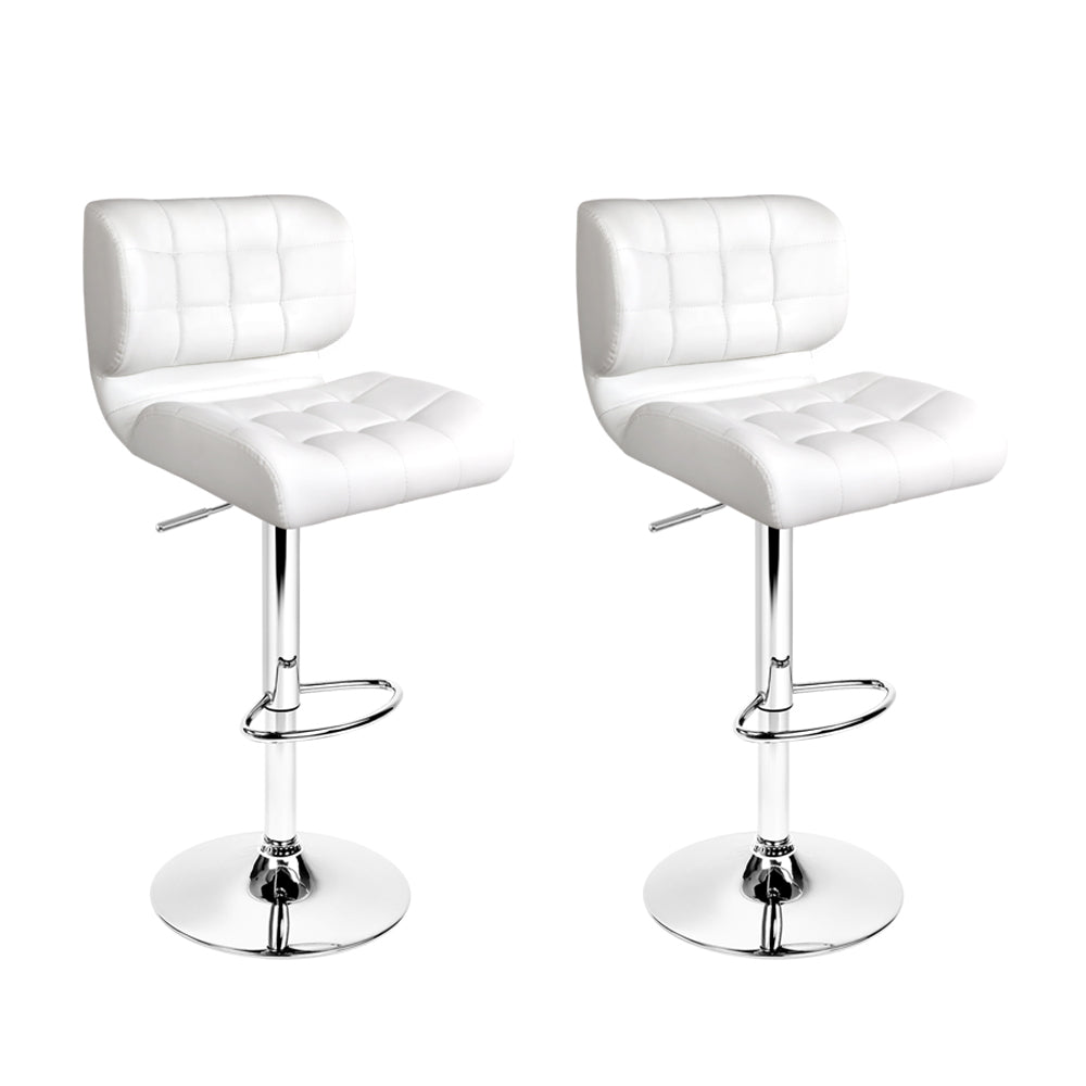 Artiss PU Leather Gas Lifted Bar Stools in White & Chrome - Set of 2 - Notbrand