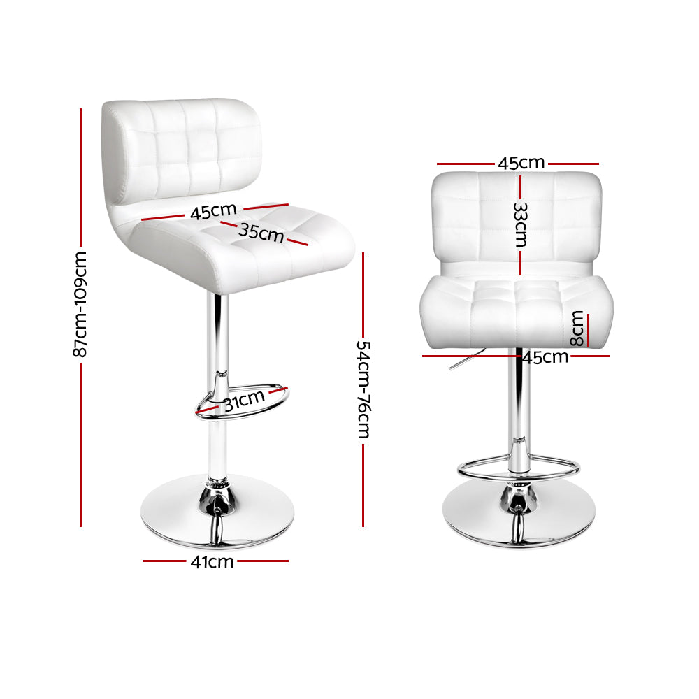 Artiss PU Leather Gas Lifted Bar Stools in White & Chrome - Set of 2 - Notbrand