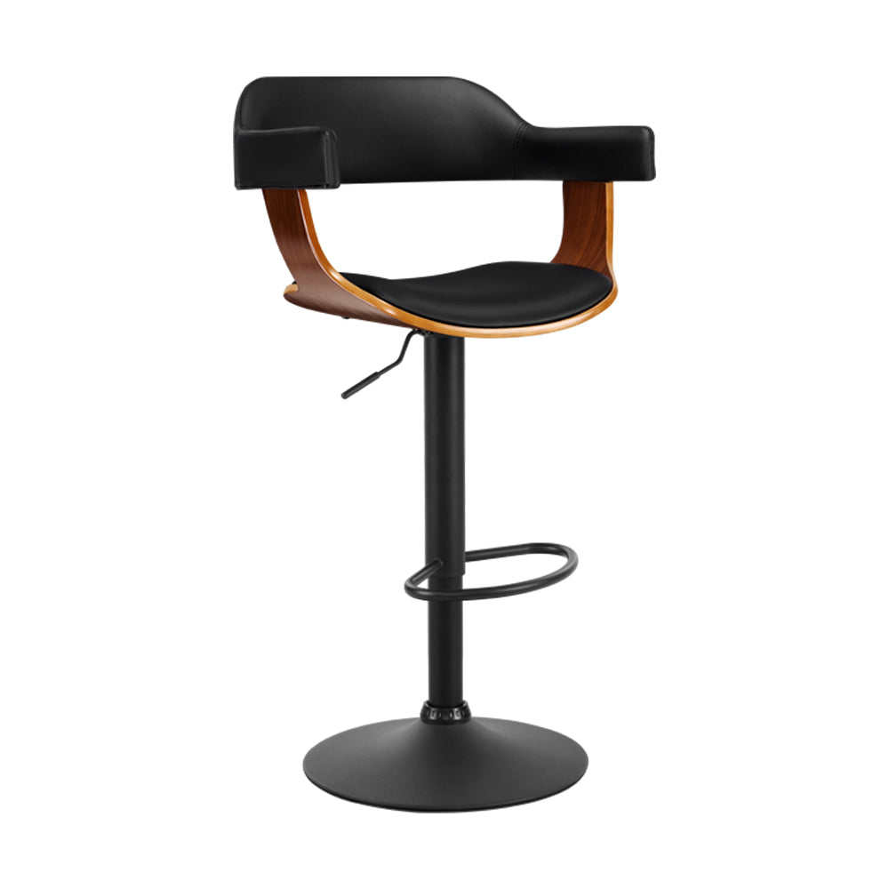 Artiss Bar Stool Curved Gas Lift PU Leather - Black and Wood - Notbrand