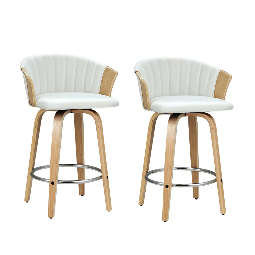 Artiss Swivel Leather Bar Stools in White Set - 2 Pieces - Notbrand