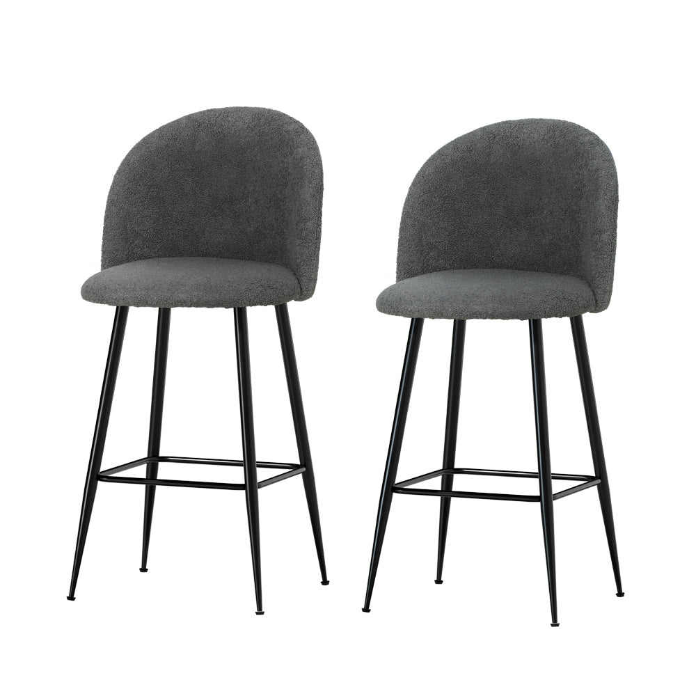 Artiss Sherpa Boucle Dining Bar Stools in Charcoal Set - 2 Pieces