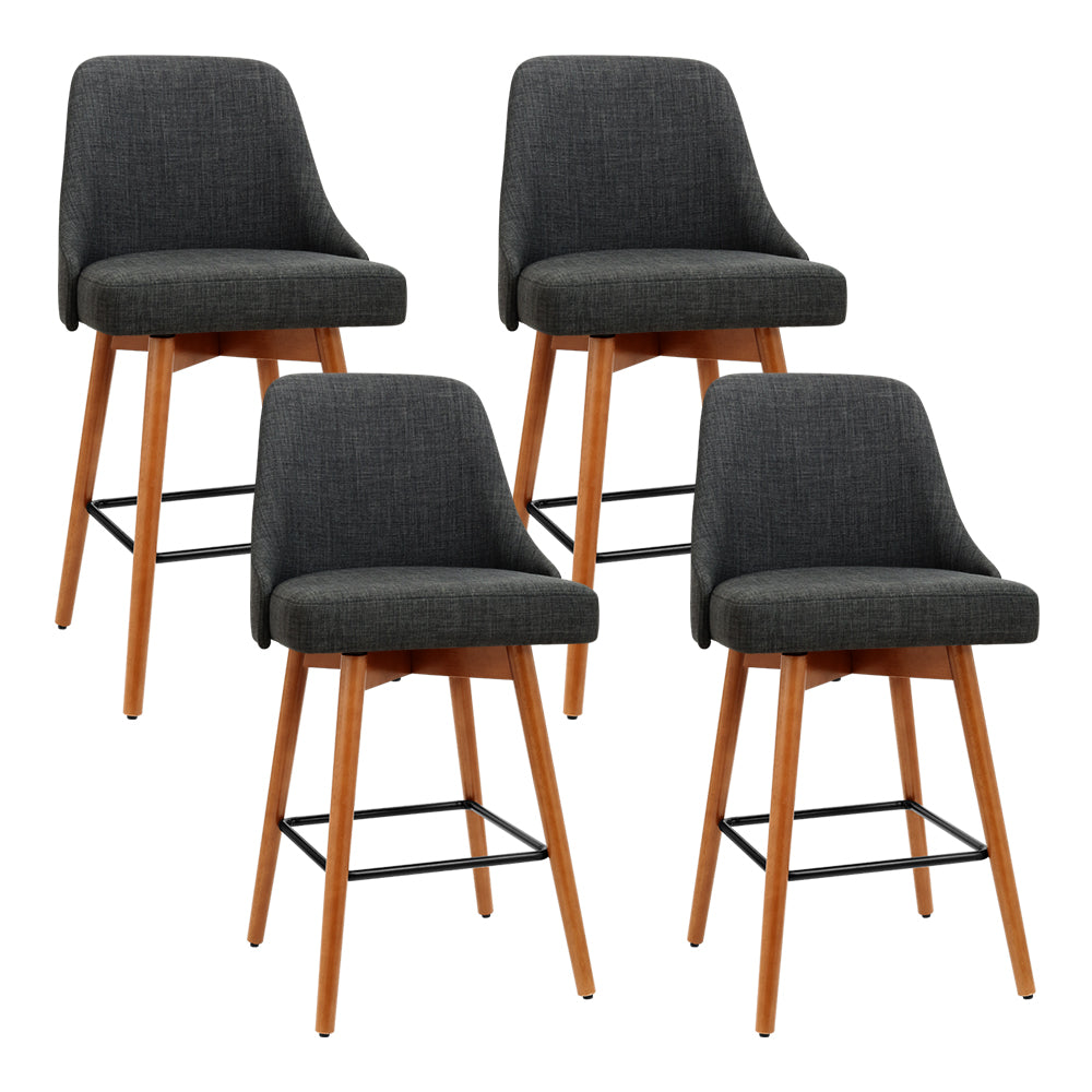 Artiss Set of 4 Wooden Fabric Bar Stools Square Footrest - Charcoal - Notbrand