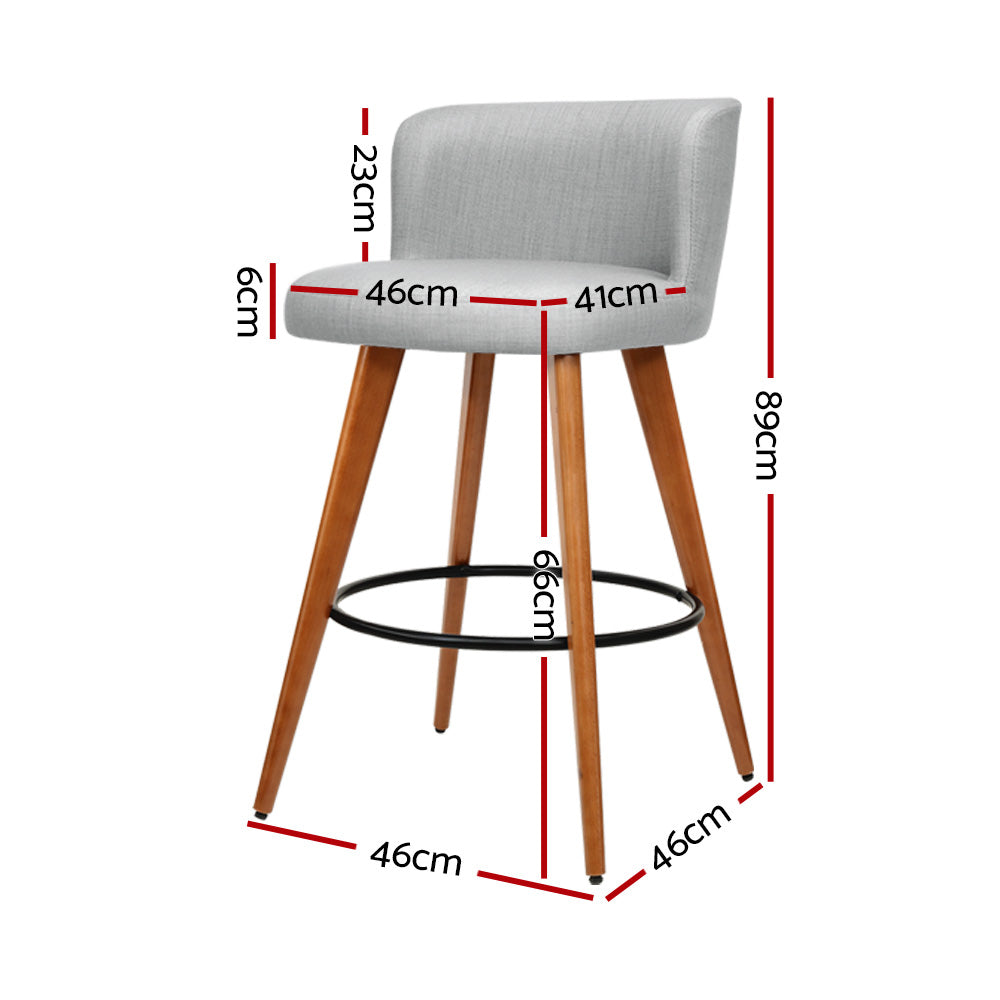 Artiss Set of 4 Wooden Fabric Bar Stools Circular Footrest - Light Grey - Notbrand