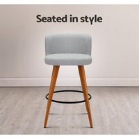 Artiss Set of 4 Wooden Fabric Bar Stools Circular Footrest - Light Grey - Notbrand