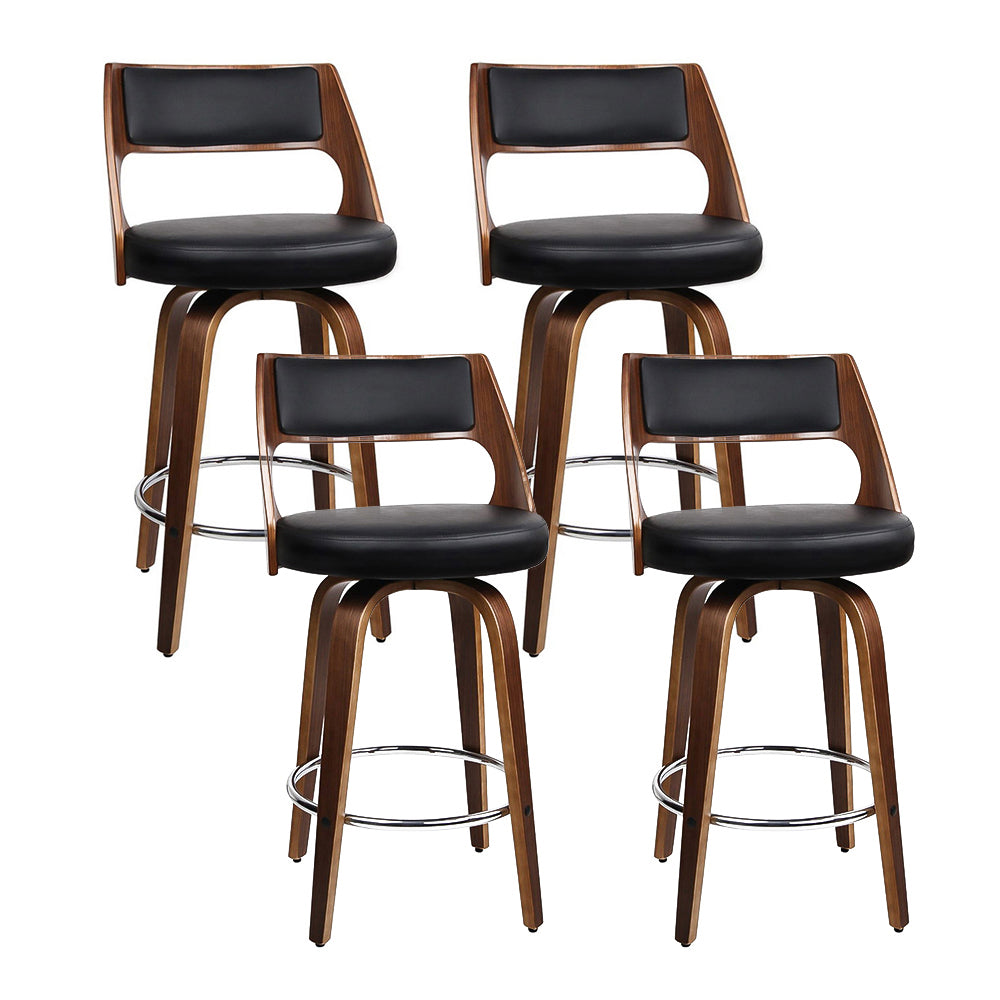 Artiss PU Leather Bar Stool in Wood and Black - Set of 4