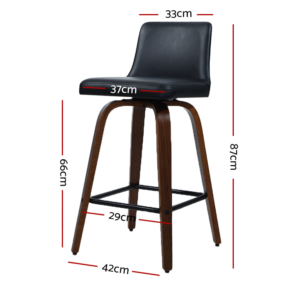Artiss Wooden Pu Leather Bar Stool in Black and Brown - Set of 2