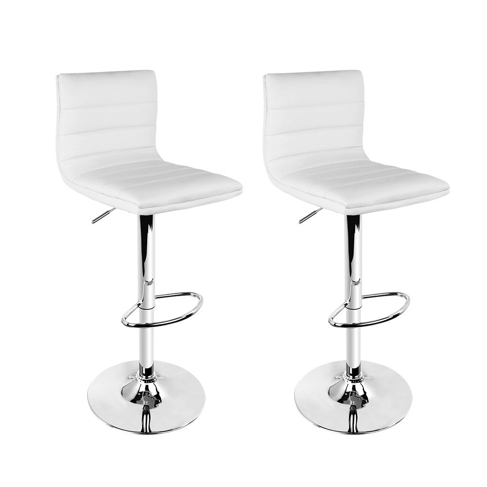 Artiss PU Leather Bar Stools Padded Line Style in White - Set of 2 - Notbrand