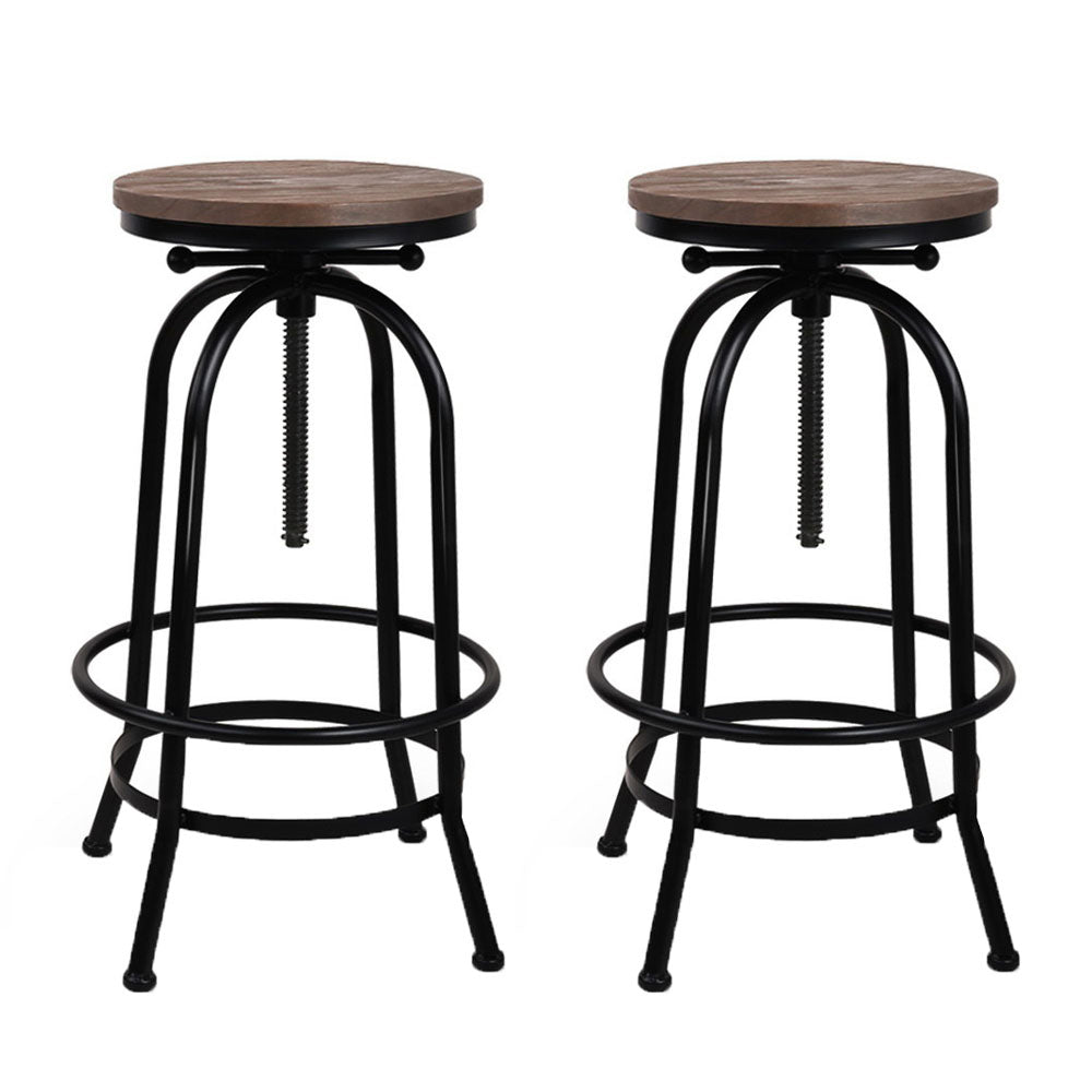 Artiss Set of 2 Bar Stool Industrial Round Seat Wood Metal - Black and Brown - Notbrand