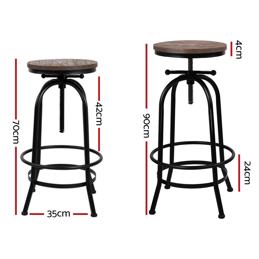 Artiss Set of 2 Bar Stool Industrial Round Seat Wood Metal - Black and Brown - Notbrand