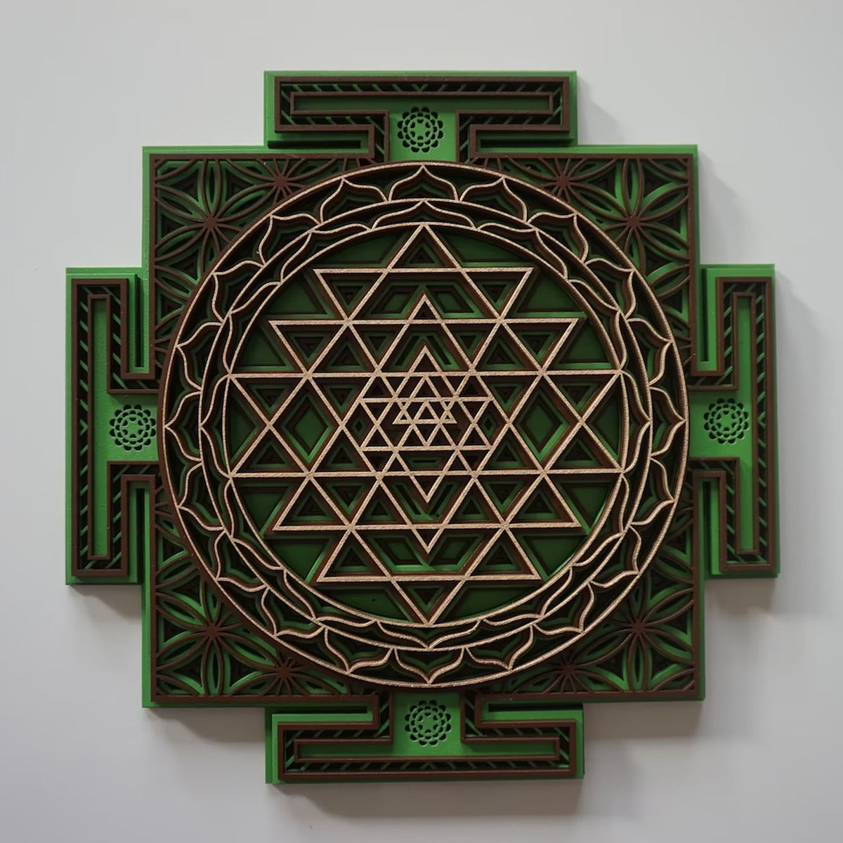 Blemon Wooden Sri Chakra Mandala Wall Art - Green - Notbrand