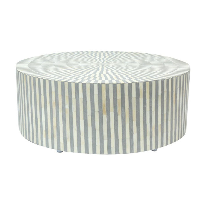 Alice Bone Inlay Stripe Design Round Coffee Table Grey - Notbrand