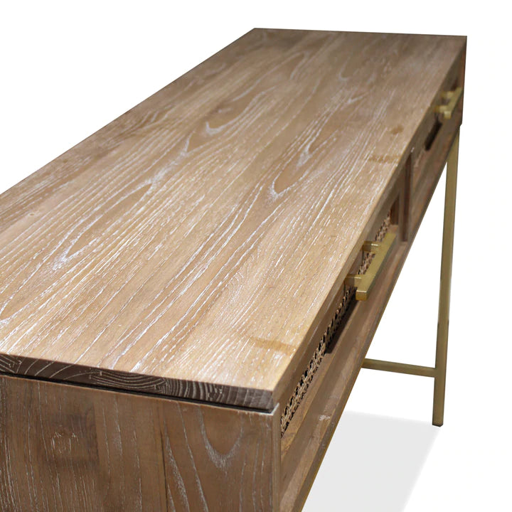 Mala Timber & Rattan Console Table - Light Antique Oak - Notbrand
